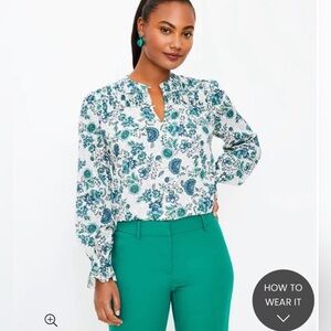 LOFT Blue and Green Floral Blouse